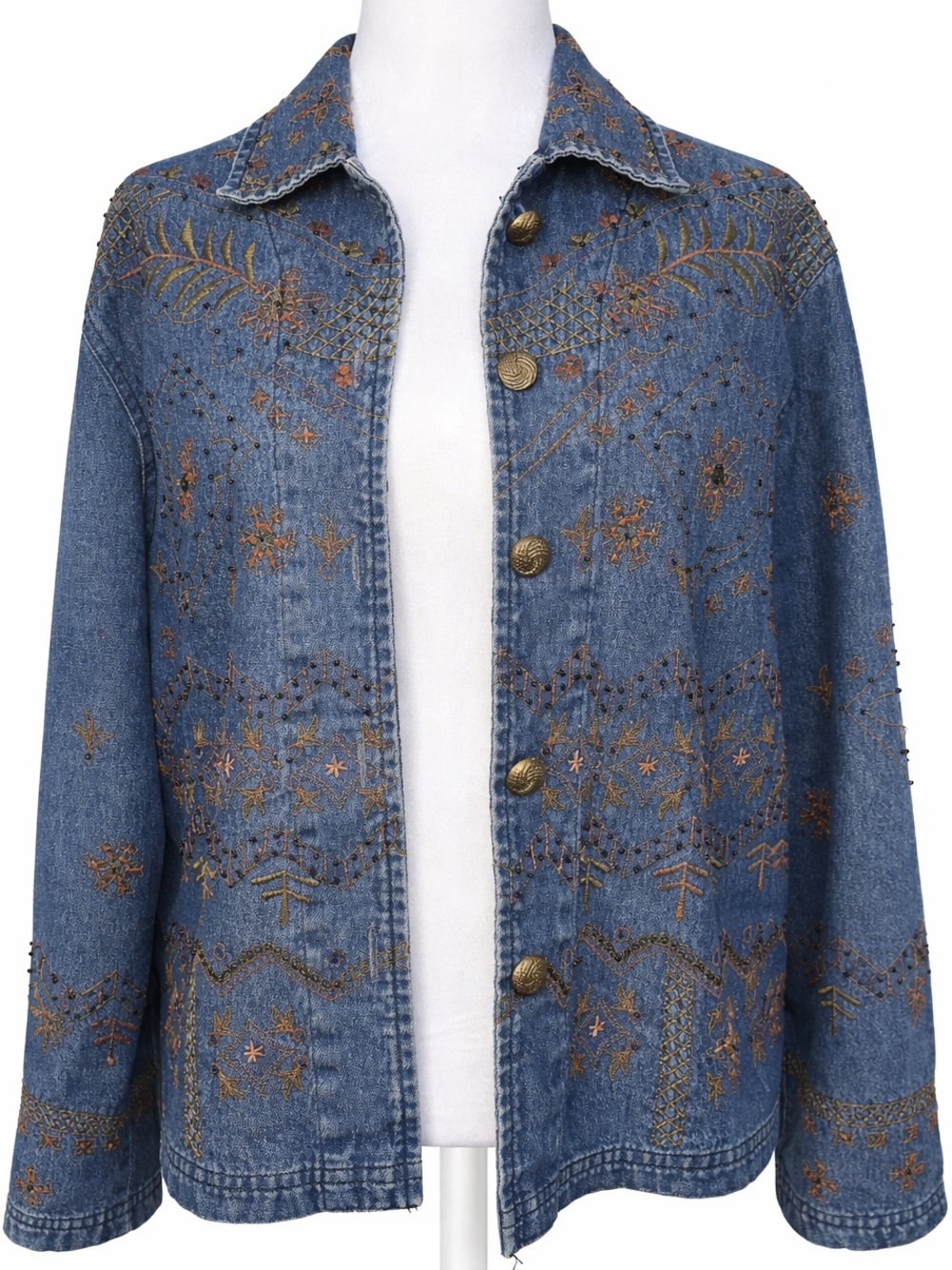 Vintage New Directions Embroidered Denim Jacket Beaded Boho Western XL